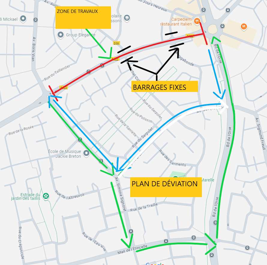 Plan de déviation Travaux avenue Gandhi - Phase 1