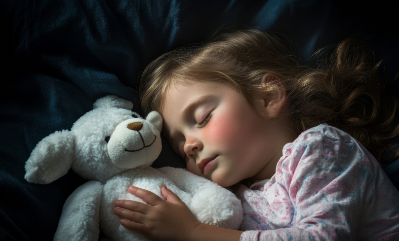 Enfant dort avec son doudou