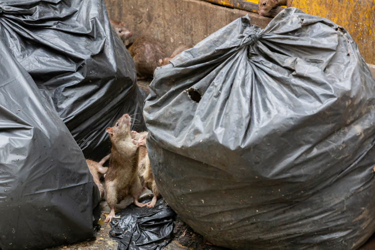 Rats dans les poubelles