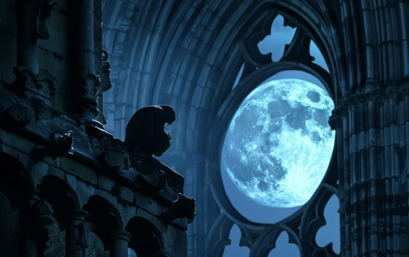 Lune dans église , lecture dans le noir