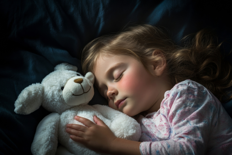 Enfant dort avec son doudou