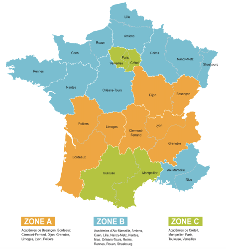 carte zones vacances scolaires