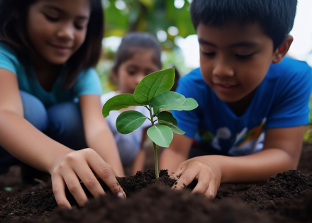 Enfants plantent un arbre