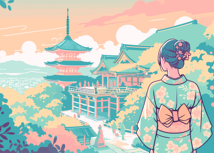 Fillette regardant une ville au Japon